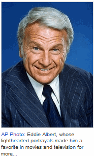 Photo: Actor Eddie Albert, best known for his starring role as a big-city attorney turned farmer on the television comedy series 'Green Acres,' has died at age 99, a spokesman said May 27, 2005. Albert is pictured arriving as a guest for the fourth annual International Achievement in Arts Awards in Beverly Hills in this October 11, 1998 file photo. REUTERS/Fred Prouser/Files