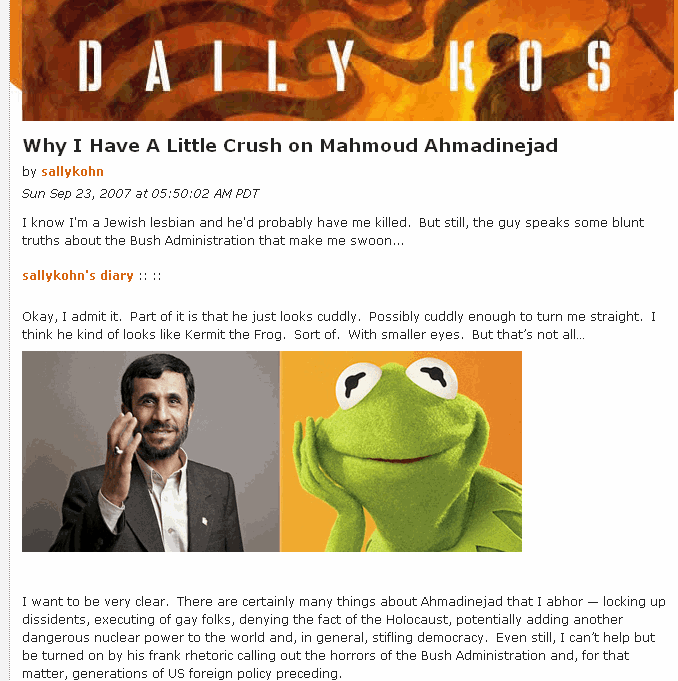 Kos Diarist Has Little Crush on Mahmoud Ahmadinejad Screencap Photo