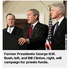 Photo: Former Presidents George H.W. Bush, left, and Bill Clinton, right, will campaign for private funds to aid the victims of the Asian tsunami.