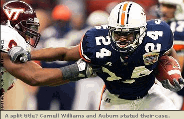 Photo: A split title? Carnell Williams and Auburn stated their case.  Win No. 13 added some Sugar to Auburn's perfect season. But a share of No. 1? Not likely after a 16-13 victory.