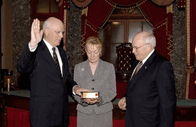Vice President Dick Cheney administered the oath of office to U.S. Sen. Patrick Leahy (D-Vt.) Tuesday afternoon on the Senate Floor, marking the official beginning of LeahyÃ¢€™s sixth term in the United States Senate.  PICTURED:  Leahy, his wife Marcelle and Vice President Cheney during the swearing in ceremony.