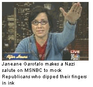 Photo: Janeane Garofalo compares Republican solidarity with Iraqi voters' purple fingers to Nazi salute