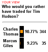 Who would you rather have traded for Tim Hudson? Charles Thomas or Marcus Giles