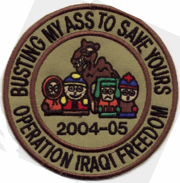 South Park patch for Operation Iraqi Freedom with Busting My Ass to Save Yours label