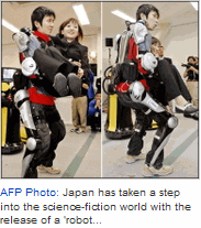 Photo: Japan has taken a step into the science-fiction world with the release of a 'robot suit' that can help workers lift heavy loads or assist people with disabilities climb stairs(AFP/Yoshikazu Tsuno)