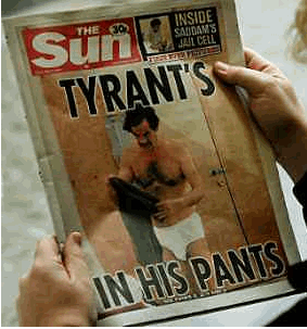 Photo: Saddam Hussein in his underwear Sun tabloid