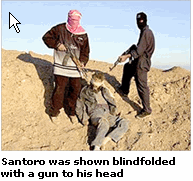 Photo: Italian hostage Salvatore Santoro was shown blindfolded with a gun to his head