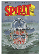 Photo of cover to Spirit Color Album #1 Collects fourteen Spirit stories, with new color by the Danish publisher. Kitchen Sink Press' cover (shown left) recycles Eisner's wraparound cover for Spirit Magazine #20, was unique to the American edition. Includes the only reprinting to date of the Spirit origin story created for the brief (two issue) Harvey Comics Spirit series in the mid 1960's.