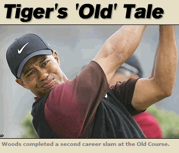 Photo: With his closest challengers faltering on the back nine, Tiger Woods cruised to a wire-to-wire victory Sunday at the British Open -- his 10th career major title. Woods (14-under ) shot a final-round 70 to beat Colin Montgomerie by five shots.