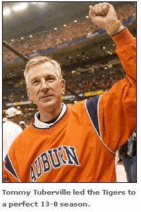 Photo: CoachTommy Tuberville led the Auburn Tigers to a perfect 13-0 season. 