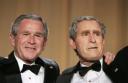 President Bush, left, and Steve Bridges, a comedian and President Bush impersonator, are pictured during the White House Correspondents' Association's 92nd annual awards dinner, Saturday, April 29, 2006, in Washington. (AP Photo/Haraz N. Ghanbari)