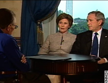 Photo President Bush and First Lady Laura Bush on Larry King Live