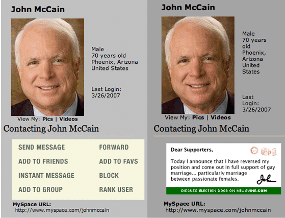 John McCain MySpace Page Hacked
