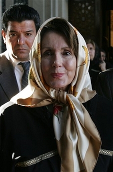 Nancy Pelosi Wearing Head Scarf in Syria Mosque Visit