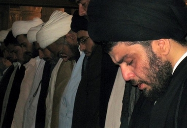 Muqtada al-Sadr Returns From Exile Photo Radical Shiite cleric Muqtada al-Sadr prays in the holy Shiite city of Kufa 160 kilometers (100 miles) south of Baghdad on Friday, May 25, 2007. Al-Sadr appeared in public for the first time in months on Friday, delivering a fiery anti-American sermon to thousands of followers and demanding U.S. troops leave Iraq. (AP Photo/Alaa al-Marjani)