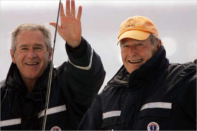 George W. Bush and George H.W. Bush Fishing Trip Photo Stephan Savoia/Associated Press The Bushes off the coast of Kennebunkport, Me., in June.