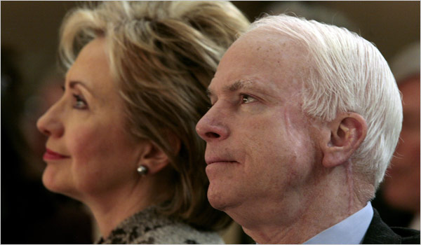 McCain Wants Respectful Fight with Clinton Photo Kevin Lamarque/Reuters Potential rivals, Hillary Rodham Clinton and John McCain, at a prayer breakfast in February. 