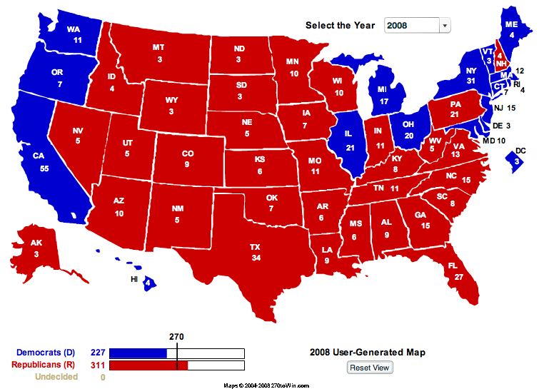 2008 Electoral College Maps McCain Best Case - VodkaPundit