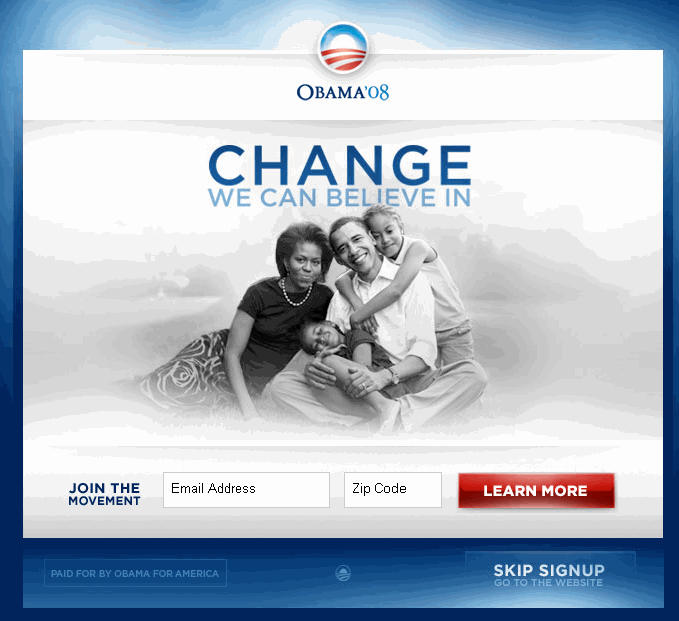 Barack Obama Website Splash Page