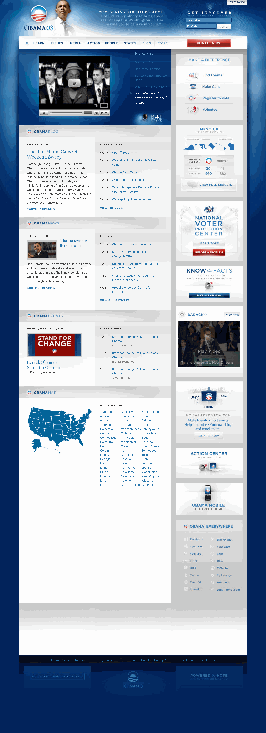 Barack Obama Website Home Page