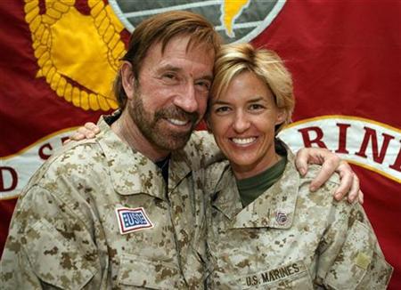Chuck Norris Only WMD in Iraq Hollywood action star Chuck Norris (L) poses for a picture with Staff Sergeant Amy Forsythe during his visit to Camp Falluja, 50 km (30 miles) west of Baghdad in this November 2, 2006 file photo. Norris, known for his martial arts prowess and tough-guy image, has become a cult figure among the U.S. military in Iraq and an unlikely hero for some in Iraq