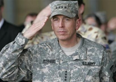 Petraeus to CENTCOM, Odierno to Iraq Chief U.S. military commander in Iraq General David Petraeus salutes during the 77th Iraqi Air Force day celebration in Baghdad's Muttana air base April 22, 2008. (Thaier al-Sudani/Reuters)