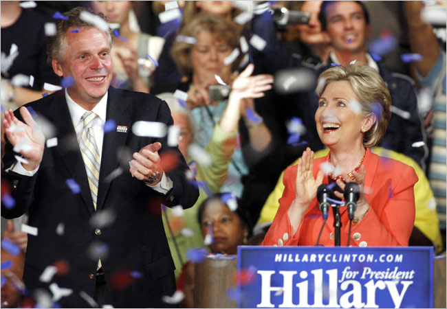 Hillary Clinton Wins West Virginia Chris Keane/Reuters Senator Hillary Rodham Clinton with her campaign chairman, Terry McAuliffe, in Charleston, W.Va.