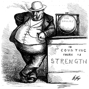 Tammany Hall\'s William \"Boss\" Tweed, as portrayed by 19th century political cartoonist Thomas Nast