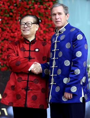 President George W. Bush meets China Premier Jiang Zeminan