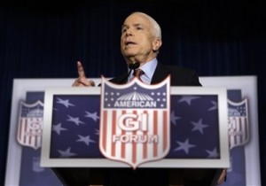 Republican presidential candidate Sen. John McCain, R-Ariz. speaks during a campaign stop at the American GI Forum Convention in Denver, Friday, July 25, 2008. (AP Photo/Carolyn Kaster)