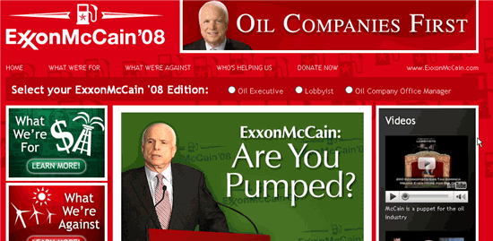 Screencap of Exxon-McCain website taken 8/8/2008