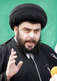 Radical Shiite cleric and a chief of the Mahdi Army militia, Muqtada al-Sadr, addresses his followers after Eid al-Fitr prayer in Najaf, in this Tuesday, Oct. 24, 2006 file photo. Loyalists within Shiite cleric Muqtada al-Sadr's militia network call it the "martyrs list," and it's long and growing: At least three dozen senior members killed in slayings or fighting since last summer and nearly 60 others detained. (AP Photo/Alaa al-Marjani)
