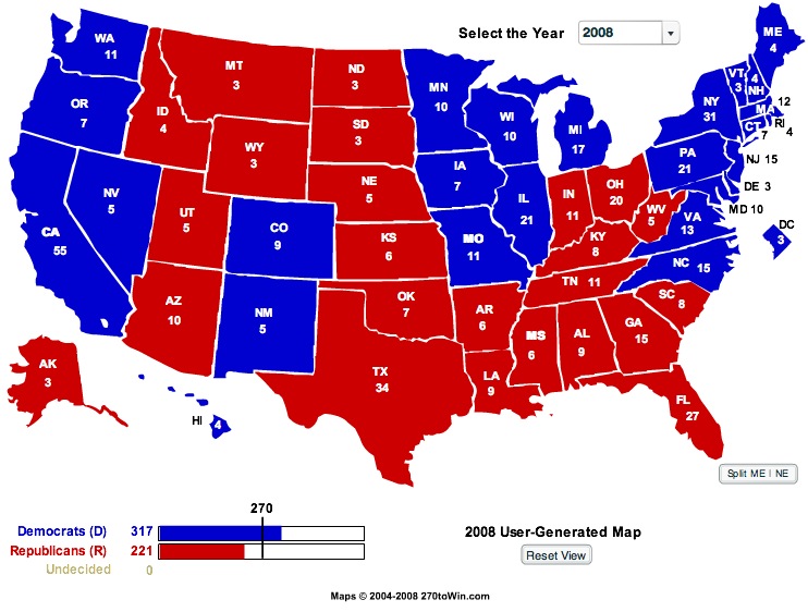Electoral College Projection: Obama 317, McCain 221