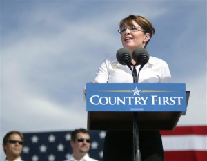 Republican vice presidential candidate Alaska Gov. Sarah Palin speaks to supporters during a rally at the Richmond International Raceway Monday, Oct. 13, 2008, in Richmond, Va. (AP Photo/Lisa Billings)