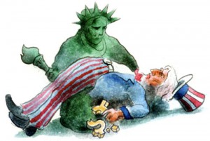 Uncle Sam and the Statue of Liberty - America in Decline?