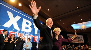 Senator Saxby Chambliss and his wife, Julianne, celebrating his victory on Tuesday in Atlanta. (Erik S. Lesser for The New York Times)