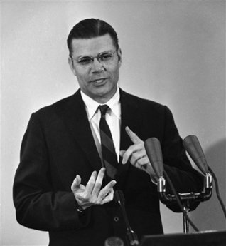 In a Nov. 17, 1961 file photo, Secretary of Defense Robert McNamara holds a news conference at the Pentagon. Former Defense Secretary Robert S. McNamara died Monday, jULY 6, 2009, according to his wife. He was 93. (AP Photo/Harvey Georges, File)