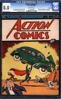 In this image released by Comic Connect Corp., a the June 1938 cover of 'Action Comics' that first featured Superman, is shown. (AP Photo/Comic Connect Corp.)