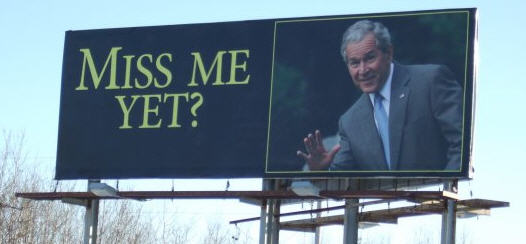 President George W. Bush "Miss Me Yet?" billboard seen on I-35 in Wyoming by MPR's Bob Collins