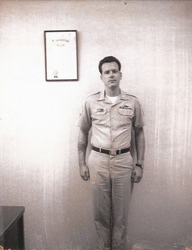 Here's Dad in his Army khakis.  He's a staff sergeant here on recruiting duty in Houston, Texas.  We moved there in 1968 and I think he made SFC in 1971, so this is in between those dates.