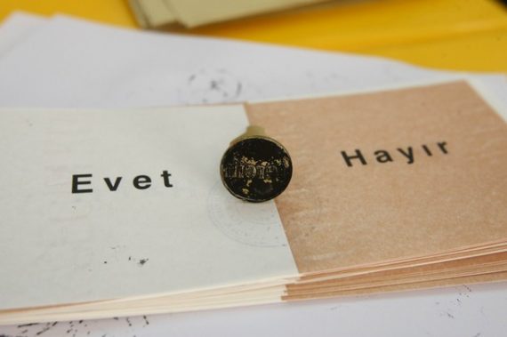 "Yes" (L) and "No" ballots are seen at a